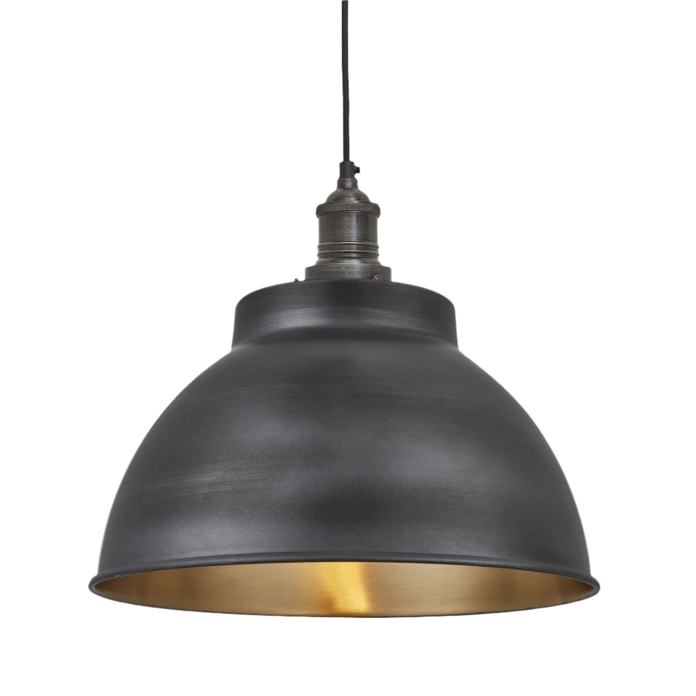 Pewter and Brass with Brass Holder Brooklyn Dome Pendant - 13 Inch - Industville BR-DP13-BP-BH