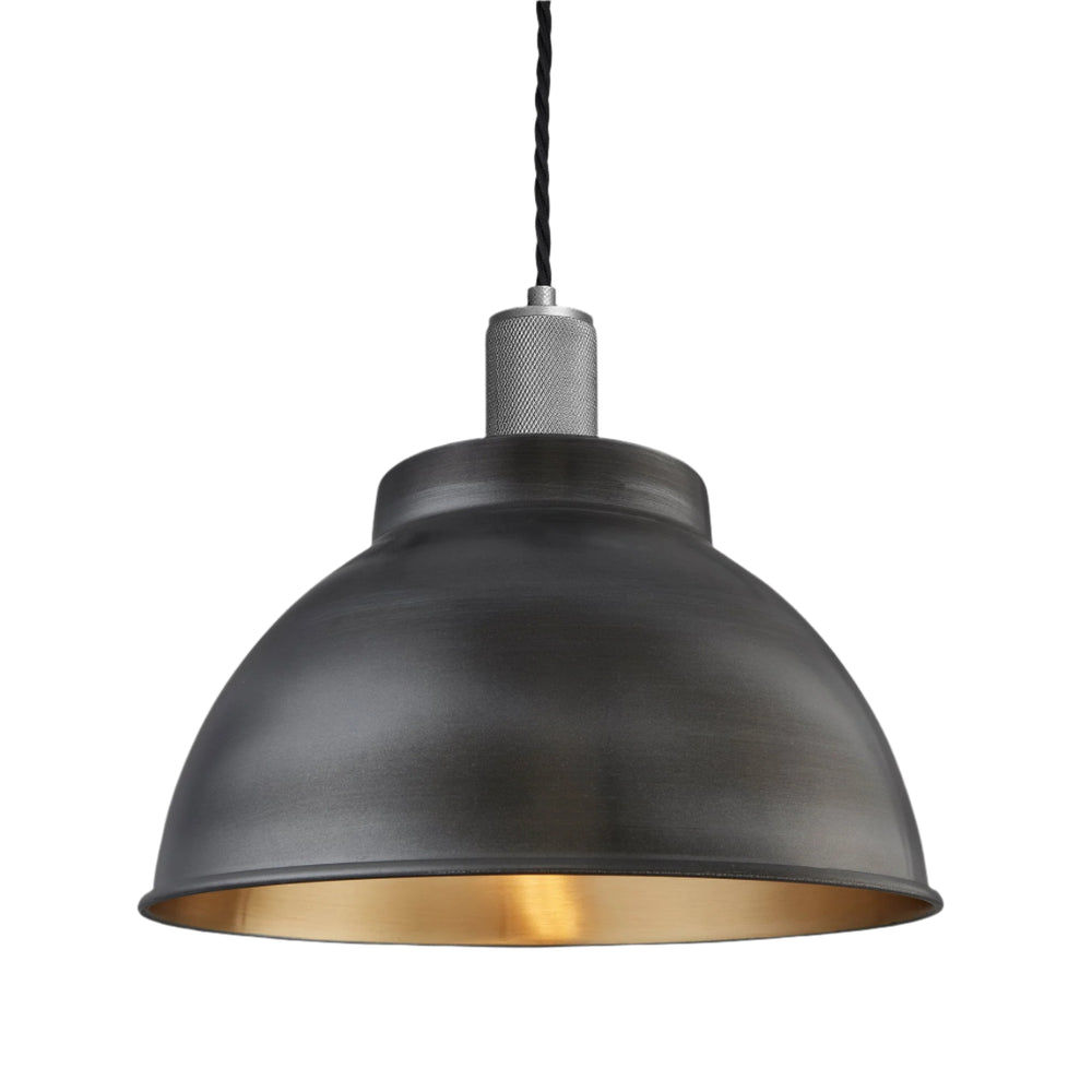 Pewter & Brass with Pewter Holder Knurled Dome Pendant - 13 Inch -  Industville KN-DP13-BP-PH