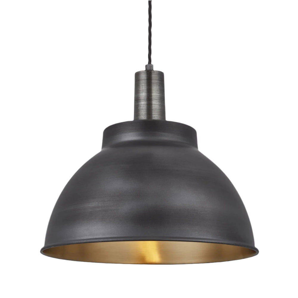 Pewter and  Brass Sleek Dome Pendant in 13 Inch with Pewter Holder - Product Code SL-DP13-BP-PH