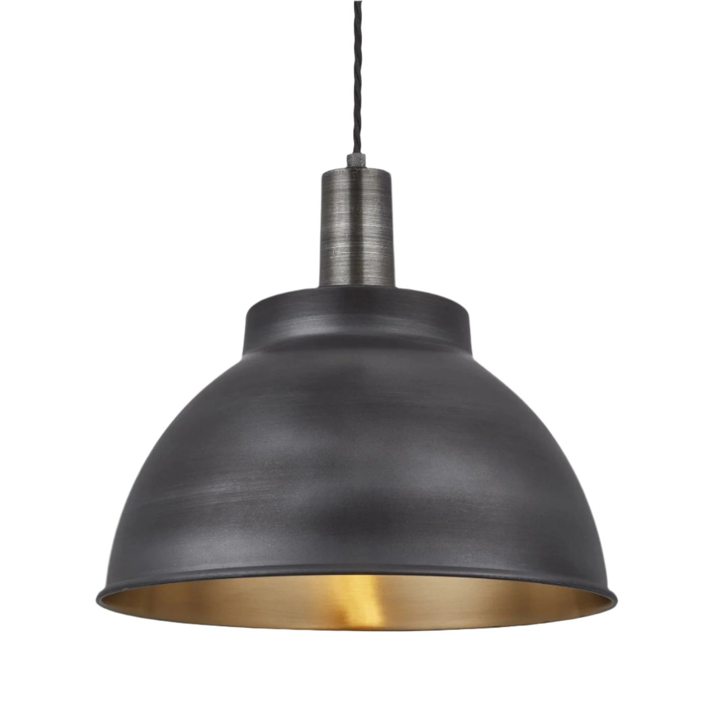 Pewter and  Brass Sleek Dome Pendant in 13 Inch with Pewter Holder - Product Code SL-DP13-BP-PH