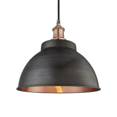 Pewter & Copper with Copper Holder Brooklyn Outdoor & Bathroom Dome Pendant - 13 Inch - BR-IP65-DP13-CP-CH - globe