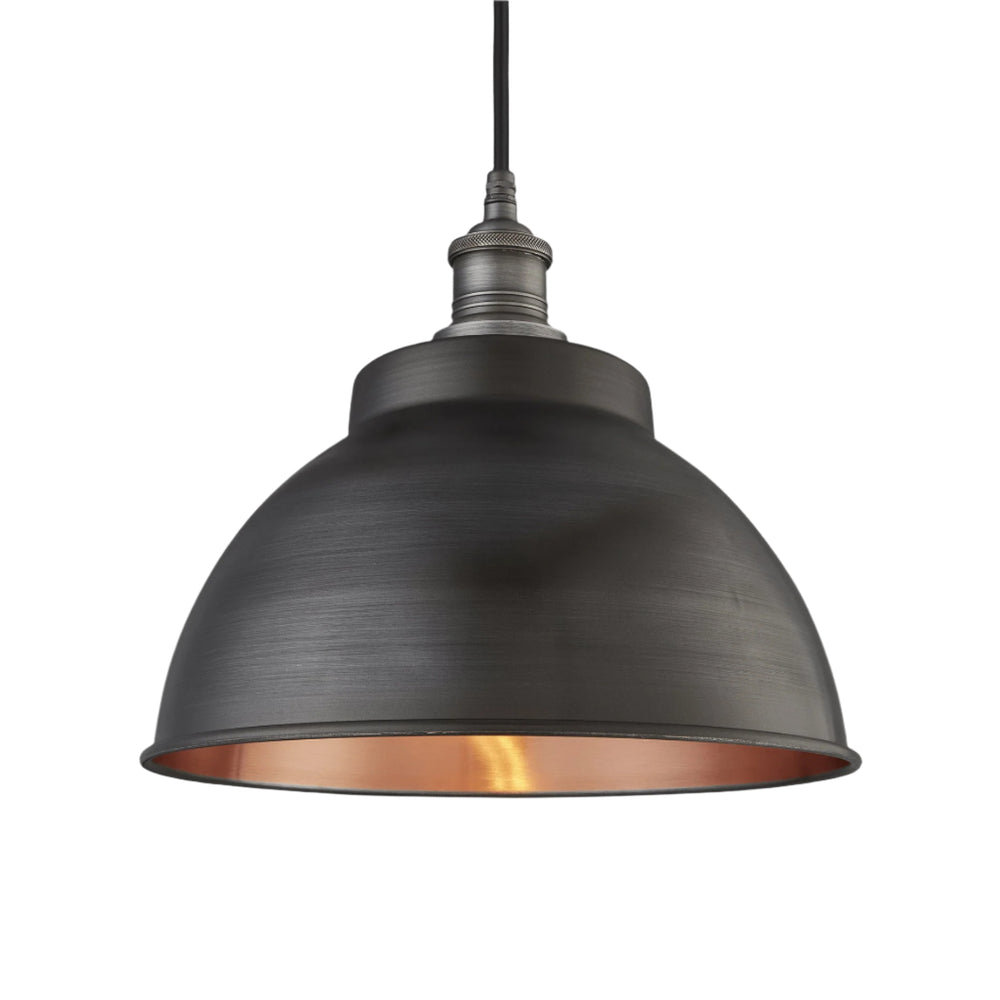 Pewter & Copper with Pewter Holder Brooklyn Outdoor & Bathroom Dome Pendant - 13 Inch - BR-IP65-DP13-CP-PH - globe
