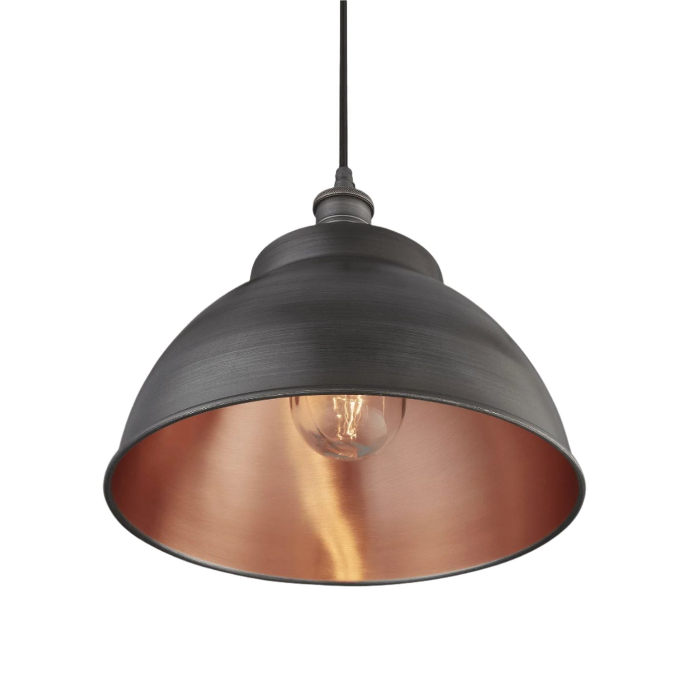Pewter & Copper with Pewter Holder Brooklyn Outdoor & Bathroom Dome Pendant - 13 Inch - BR-IP65-DP13-CP-PH
