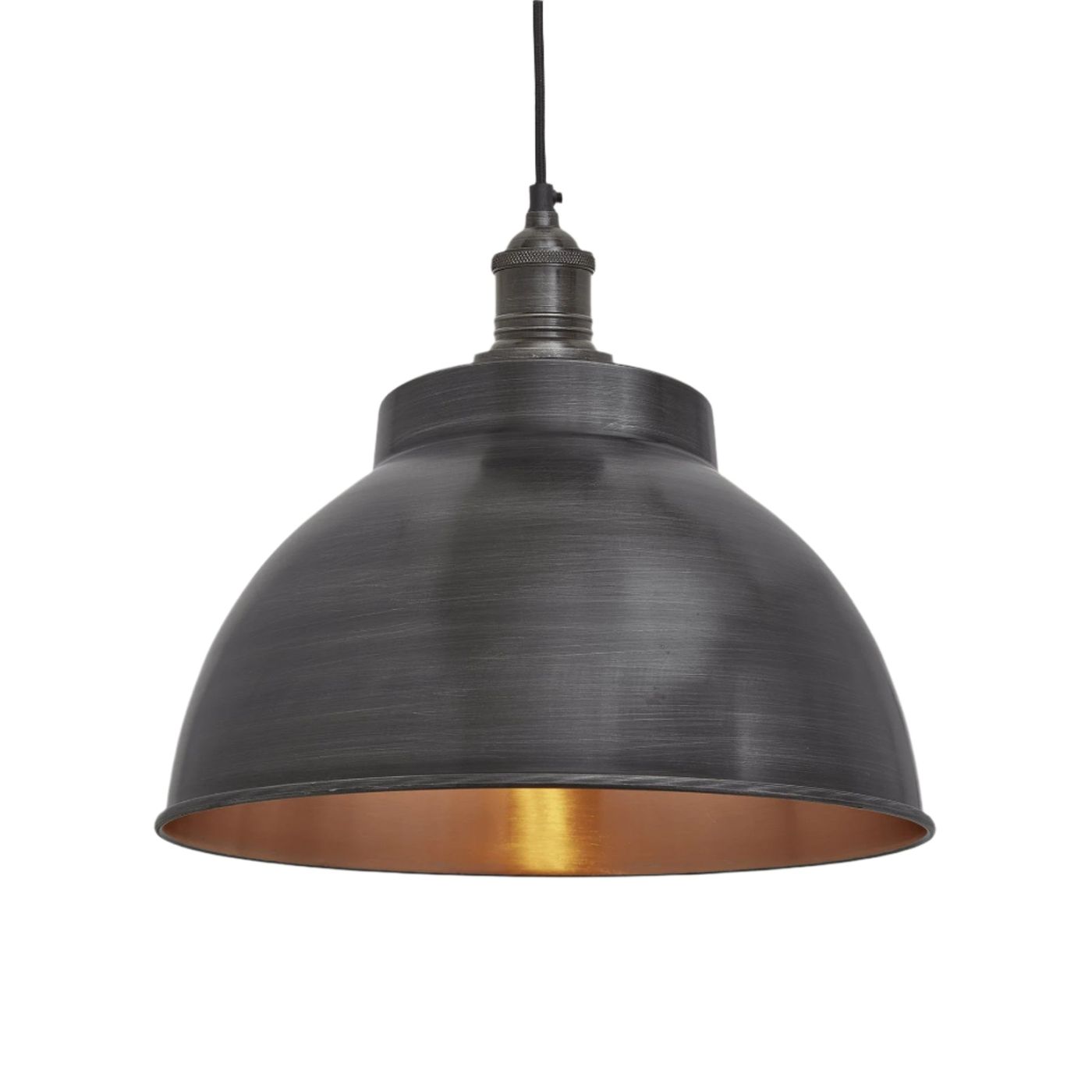 Pewter and Copper with Pewter Holder Brooklyn Dome Pendant - 13 Inch - Industville BR-DP13-CP-PH