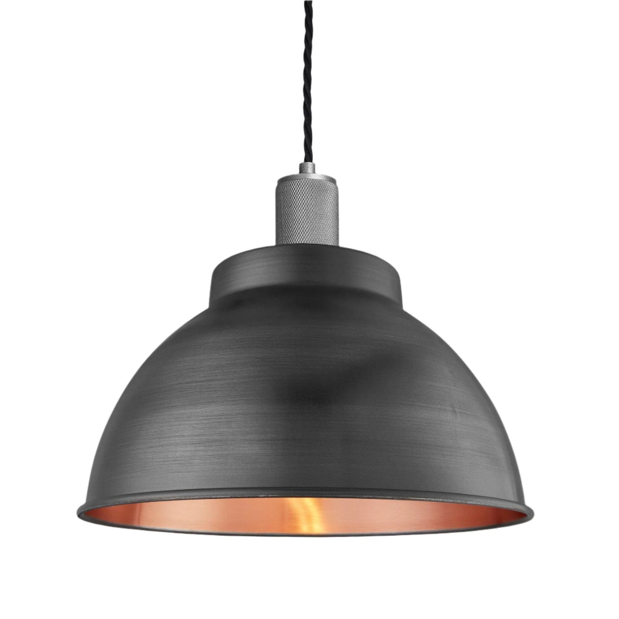 Pewter & Copper  with Pewter Holder Knurled Dome Pendant - 13 Inch - Industville KN-DP13-CP-PH