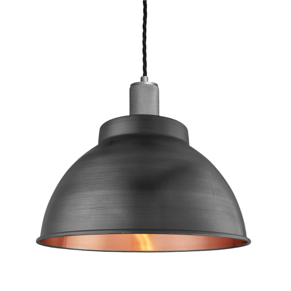 Pewter & Copper  with Pewter Holder Knurled Dome Pendant - 13 Inch - Industville KN-DP13-CP-PH