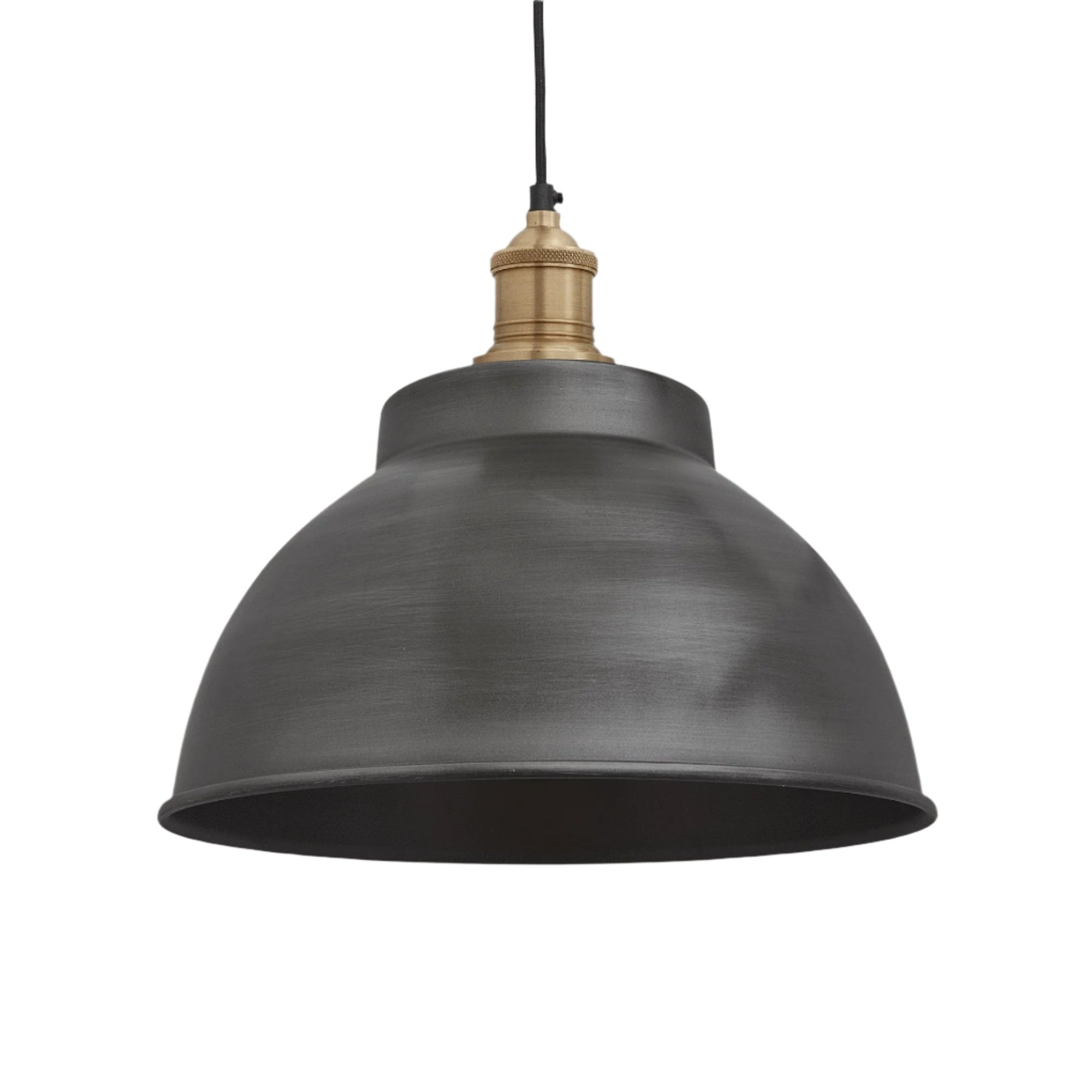 Pewter with Brass Holder Brooklyn Dome Pendant - 13 Inch - Industville BR-DP13-P-BH