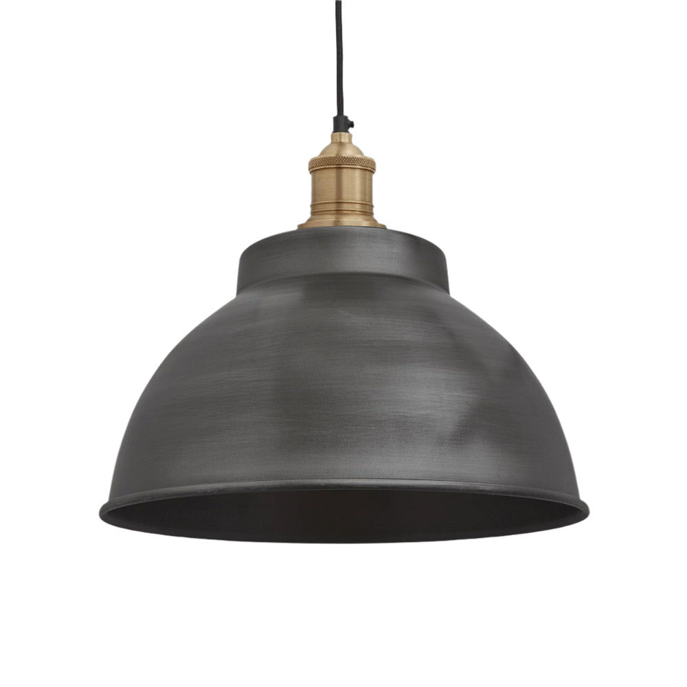 Pewter with Brass Holder Brooklyn Dome Pendant - 13 Inch - Industville BR-DP13-P-BH