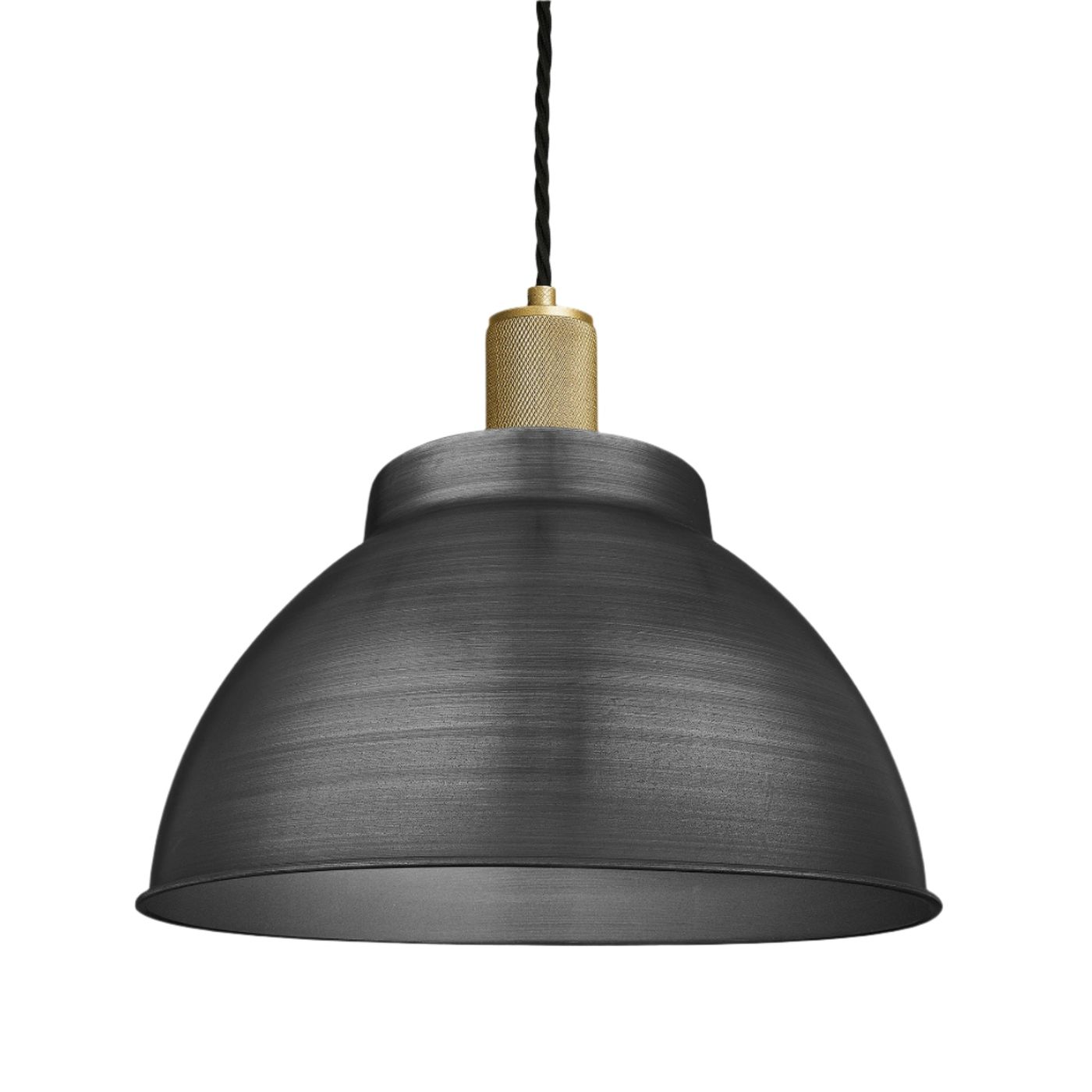 Pewter with Brass Holder Knurled Dome Pendant - 13 Inch - Industville KN-DP13-P-BH