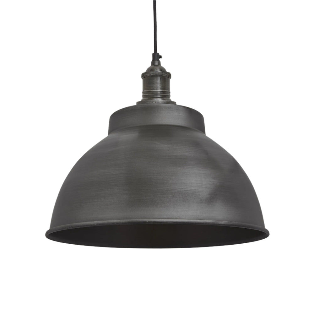 Pewter with Pewter Holder Brooklyn Dome Pendant - 13 Inch - Industville BR-DP13-P-PH