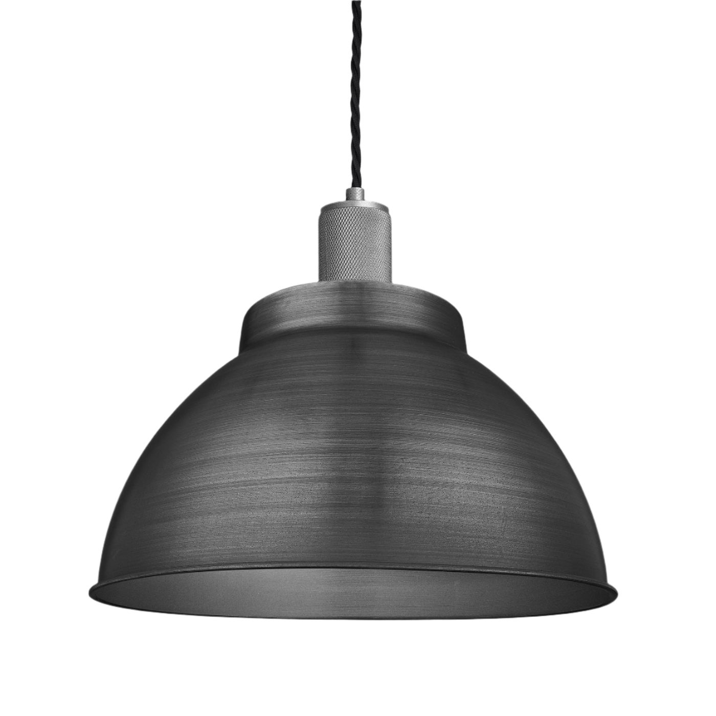 Pewter with Pewter Holder Knurled Dome Pendant - 13 Inch - Industville KN-DP13-P-PH