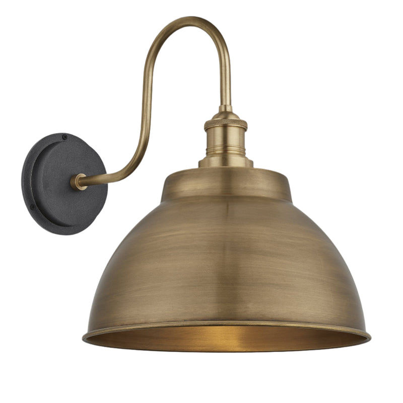 Swan Neck Outdoor & Bathroom Dome Wall Light - 13 Inch - Brass Industville SN-IP65-DWL13-B-BH