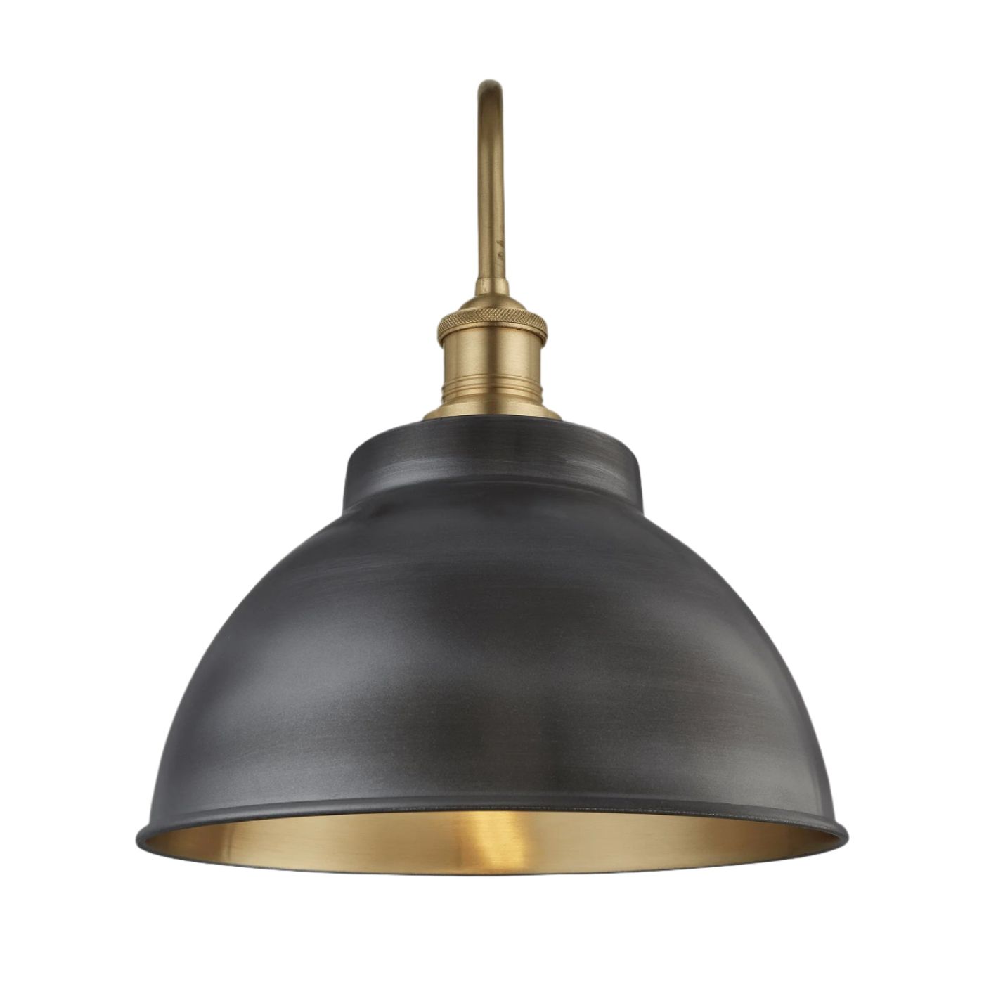 Swan Neck Outdoor & Bathroom Dome Wall Light - 13 Inch - Pewter & Brass Industville SN-IP65-DWL13-BP-BH-GLG