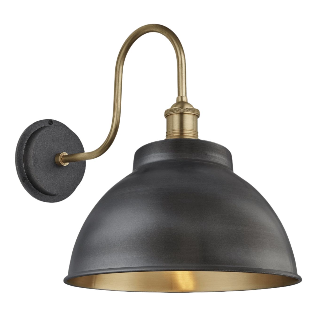 Swan Neck Outdoor & Bathroom Dome Wall Light - 13 Inch - Pewter & Brass Industville SN-IP65-DWL13-BP-BH