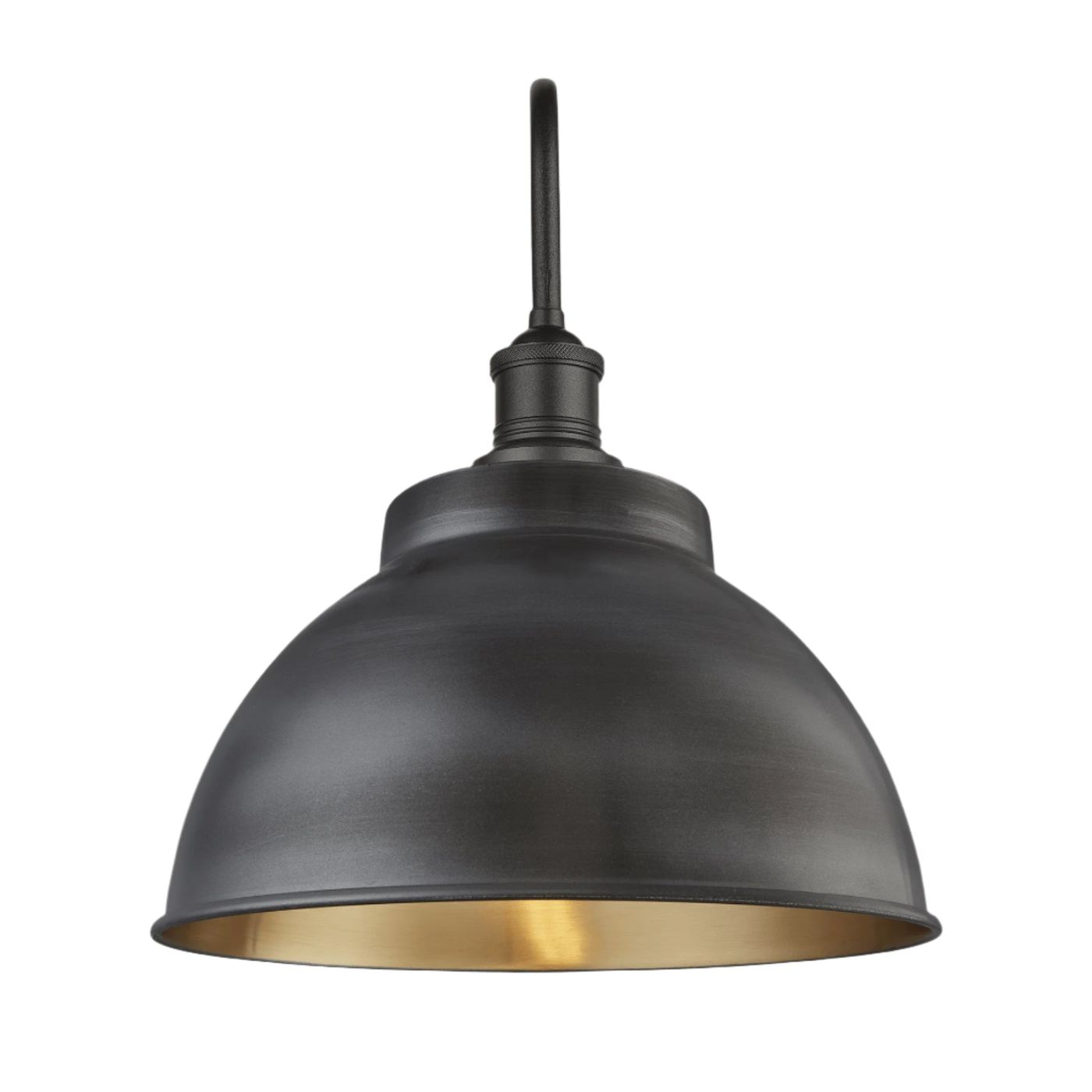 Swan Neck Outdoor & Bathroom Dome Wall Light - 13 Inch - Pewter & Brass Industville SN-IP65-DWL13-BP-PH-GLG