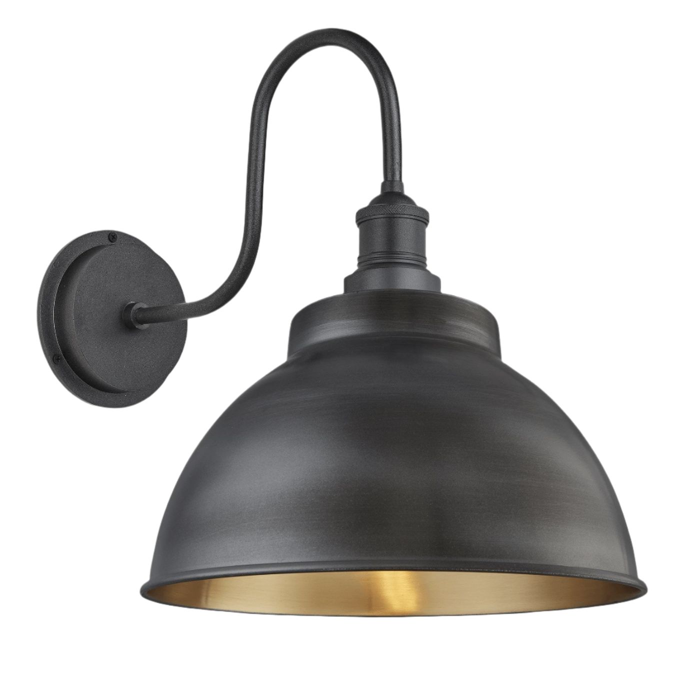 Swan Neck Outdoor & Bathroom Dome Wall Light - 13 Inch - Pewter & Brass Industville SN-IP65-DWL13-BP-PH