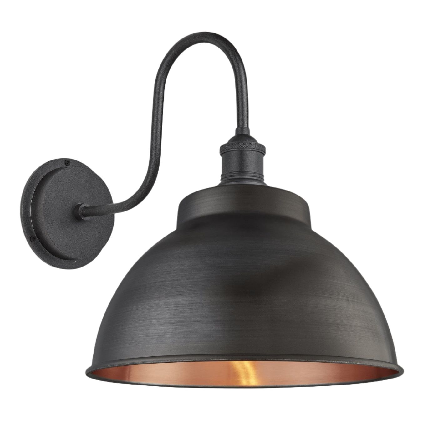 Swan Neck Outdoor & Bathroom Dome Wall Light - 13 Inch - Pewter & Copper Industville SN-IP65-DWL13-CP-PH