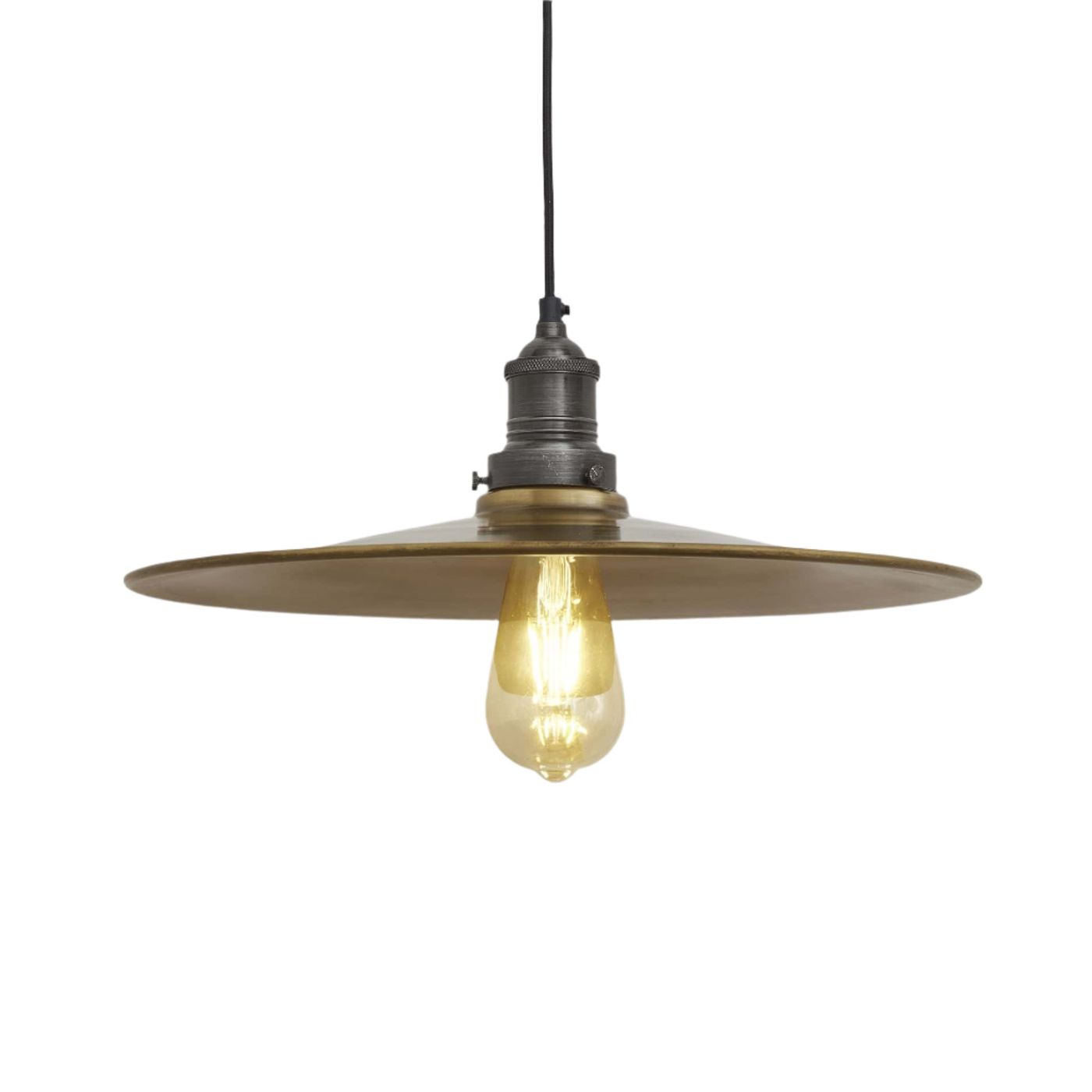 Brass with Pewter Holder Brooklyn Flat Pendant - 15 Inch - Industville BR-FP15-B-PH