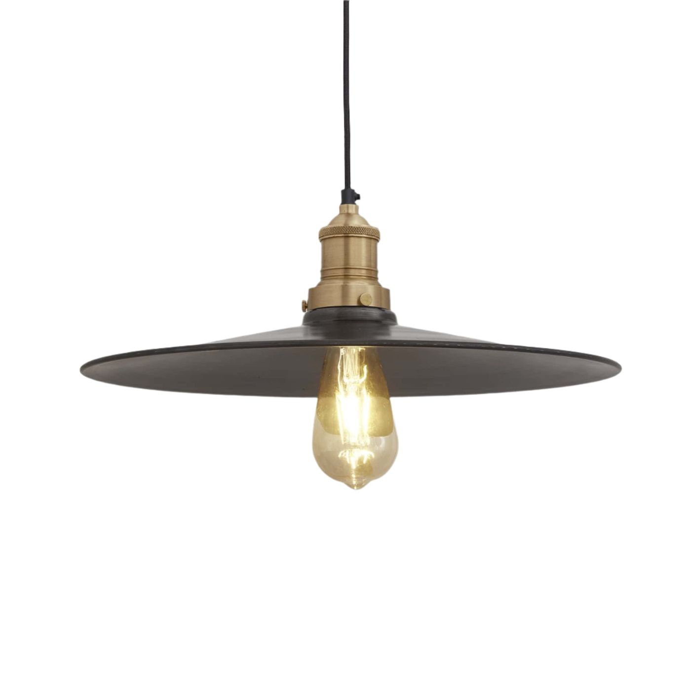 Pewter with Brass Holder Brooklyn Flat Pendant - 15 Inch - Industville BR-FP15-P-BH