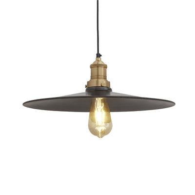 Pewter with Brass Holder Brooklyn Flat Pendant - 15 Inch - Industville BR-FP15-P-BH