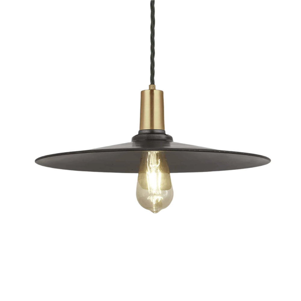 Pewter Sleek Flat Pendant in 15 Inch with Brass Holder, Product code is SL-FP15-P-BH