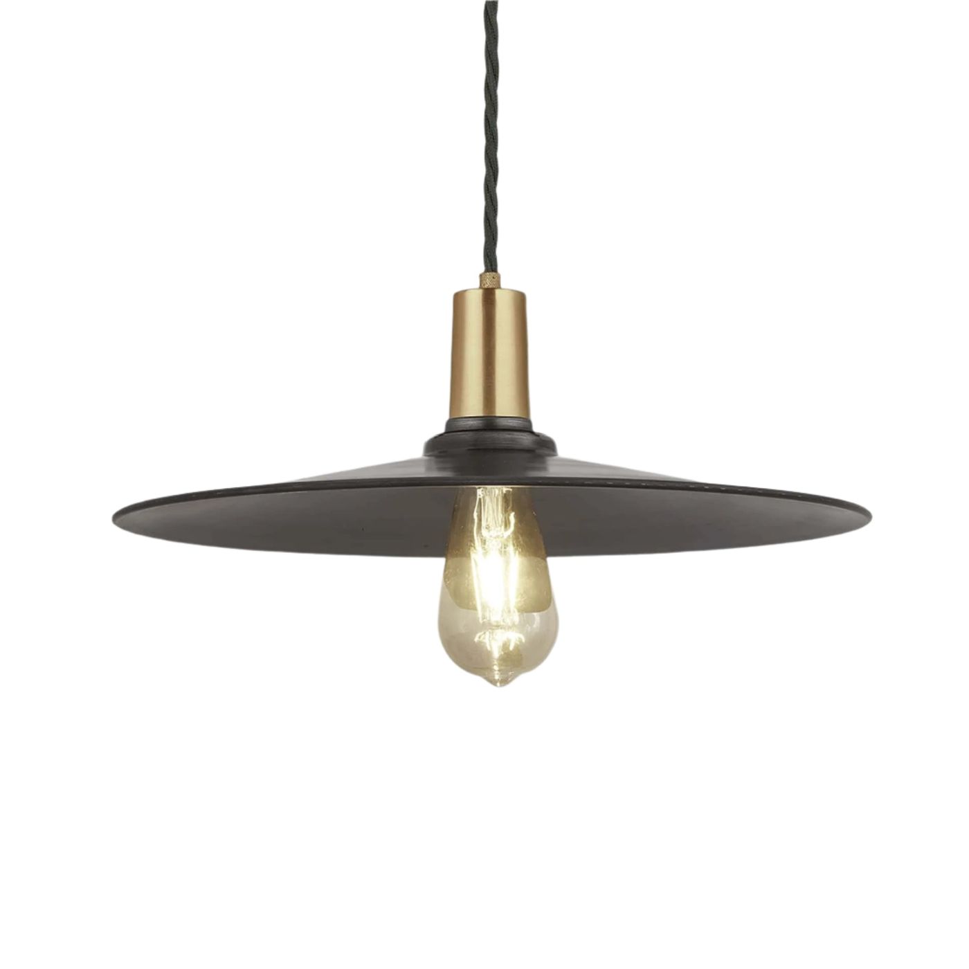 Pewter Sleek Flat Pendant in 15 Inch with Brass Holder, Product code is SL-FP15-P-BH