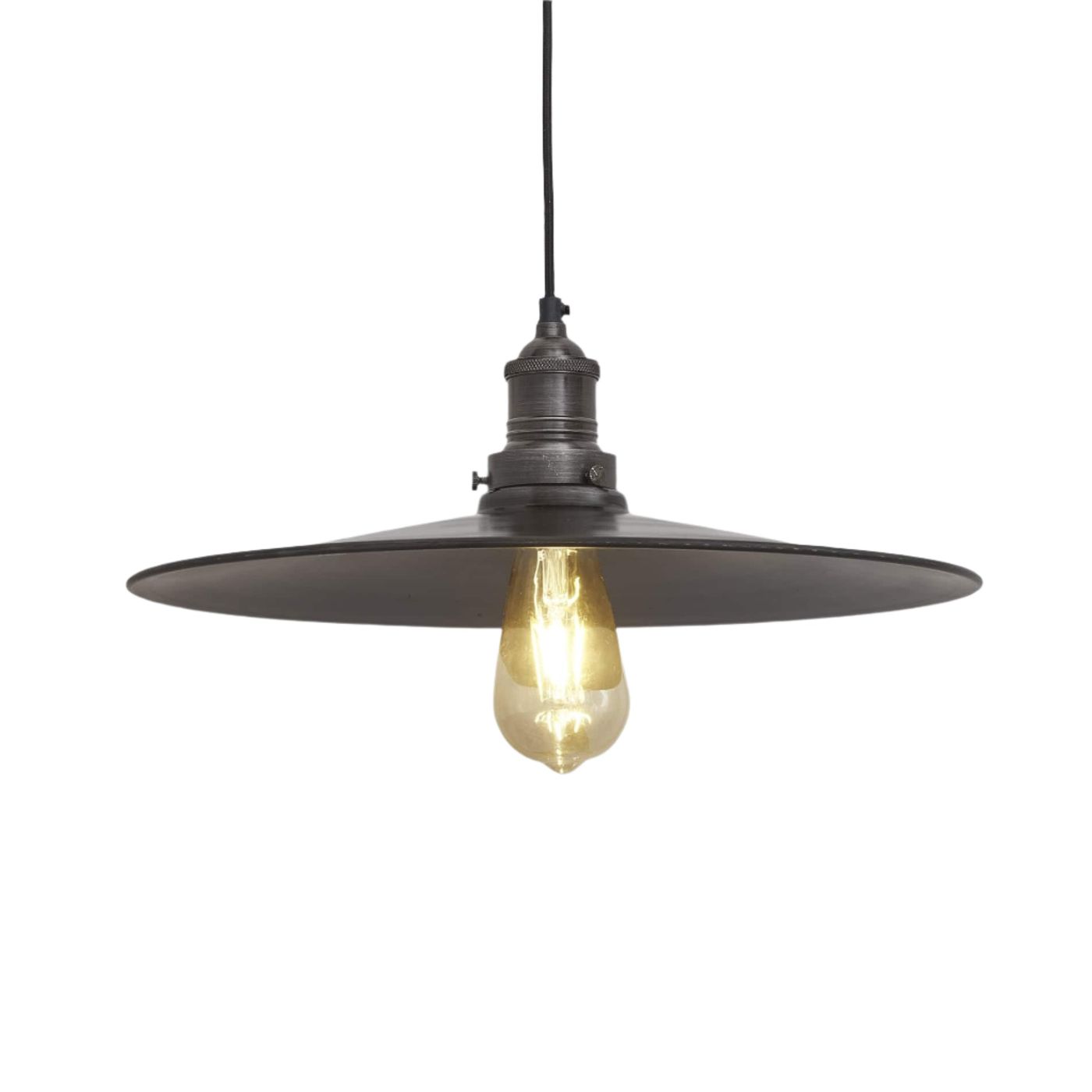 Pewter with Pewter Holder Brooklyn Flat Pendant - 15 Inch - Industville BR-FP15-P-PH