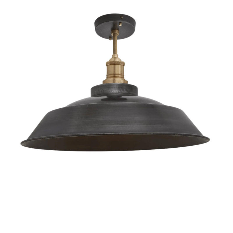 Brooklyn Step Semi Flush Mount in 16 Inch with Pewter Shade with Brass Holder, Product Code BR-SFM16-P-BH