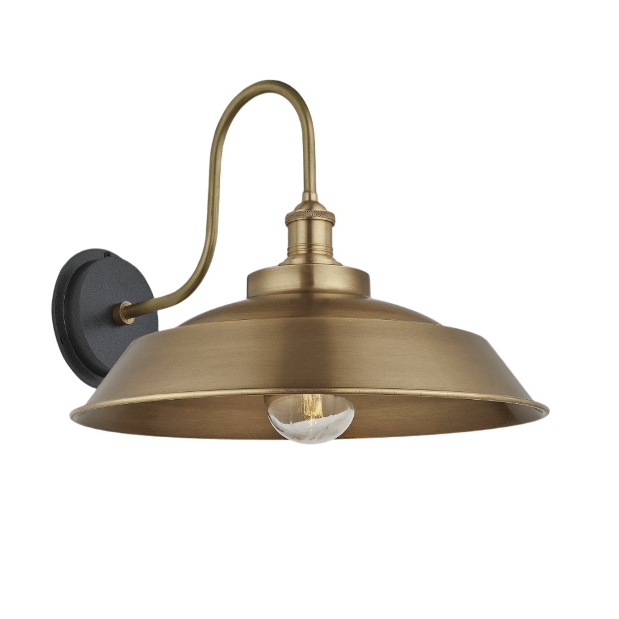 Brass Swan Neck Outdoor & Bathroom Step Wall Light in 16 Inch with Brass Holder and Tube Glass, Product Code is SN-IP65-SWL16-B-BH