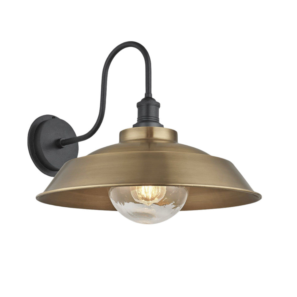 Brass Swan Neck Outdoor & Bathroom Step Wall Light in 16 Inch with Pewter Holder and Globe Glass, Product Code is SN-IP65-SWL16-B-PH-GLG