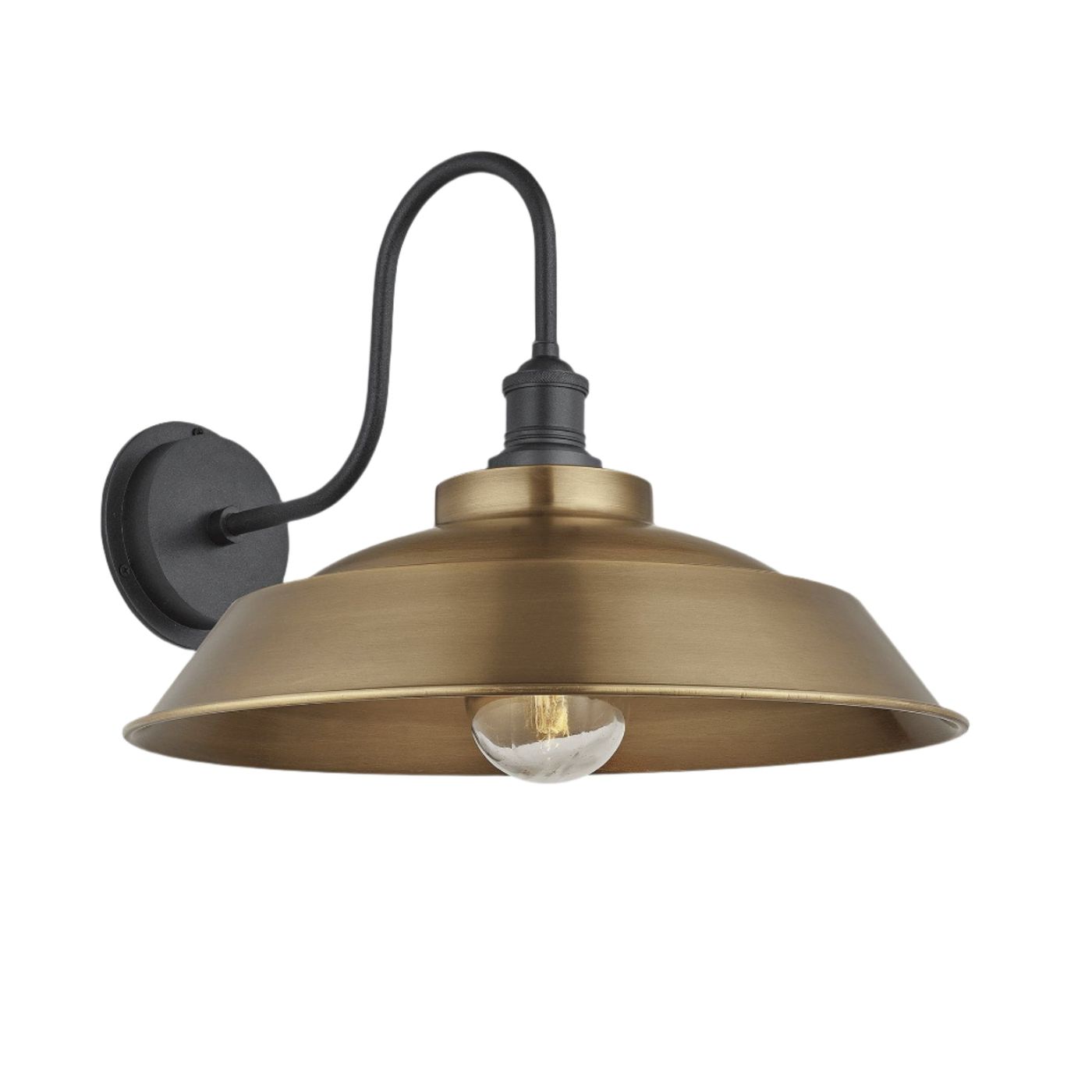 Brass Swan Neck Outdoor & Bathroom Step Wall Light in 16 Inch with Pewter Holder and Tube Glass, Product Code is SN-IP65-SWL16-B-PH