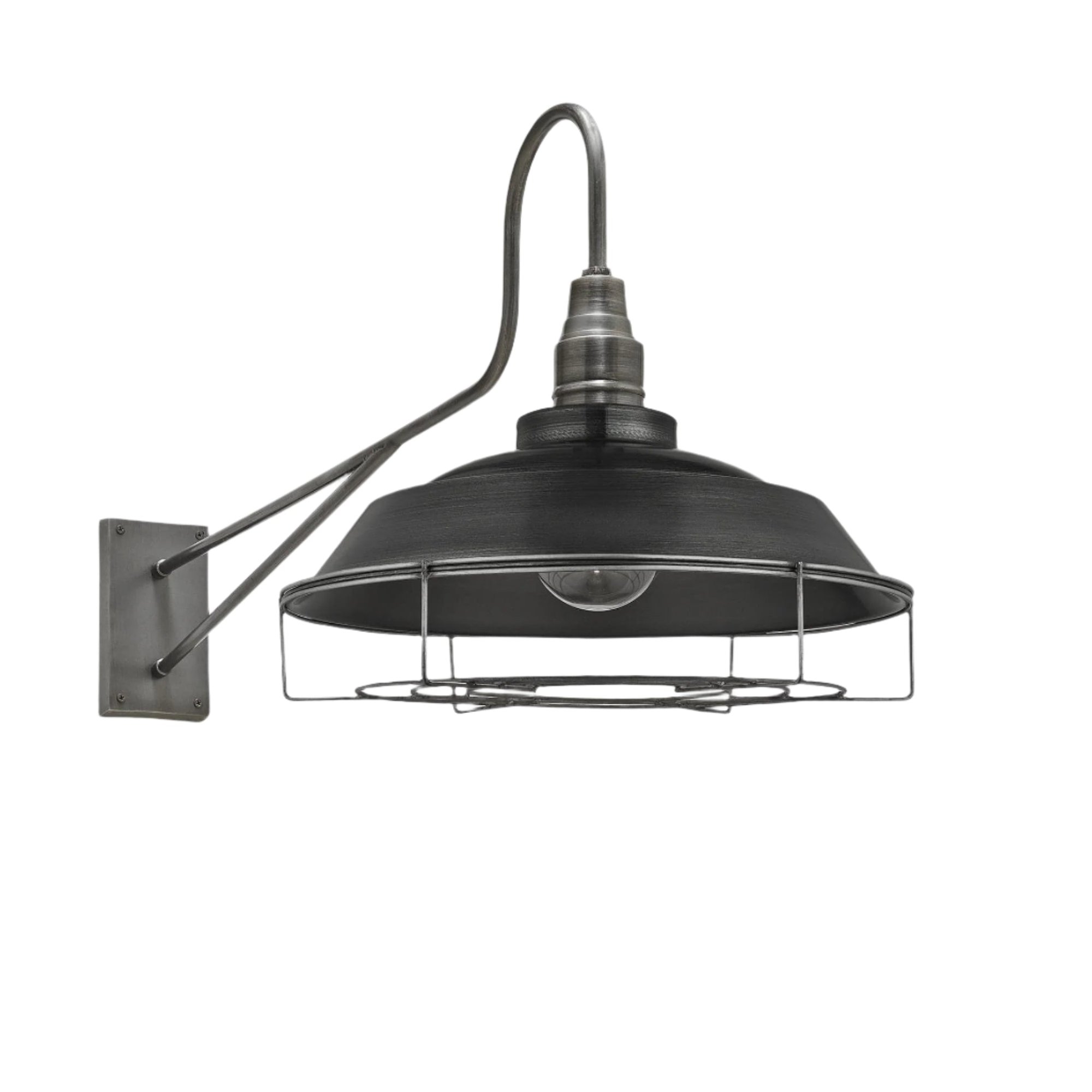 Pewter Long Arm Step Wall Light Shade and Cage in 16 Inch  Industville LA-SWL16-P-PH-CG
