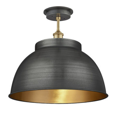 Brooklyn Outdoor & Bathroom Dome Flush Mount - 17 Inch - Pewter & Brass Industville BR-IP65-DFM17-BP-BH