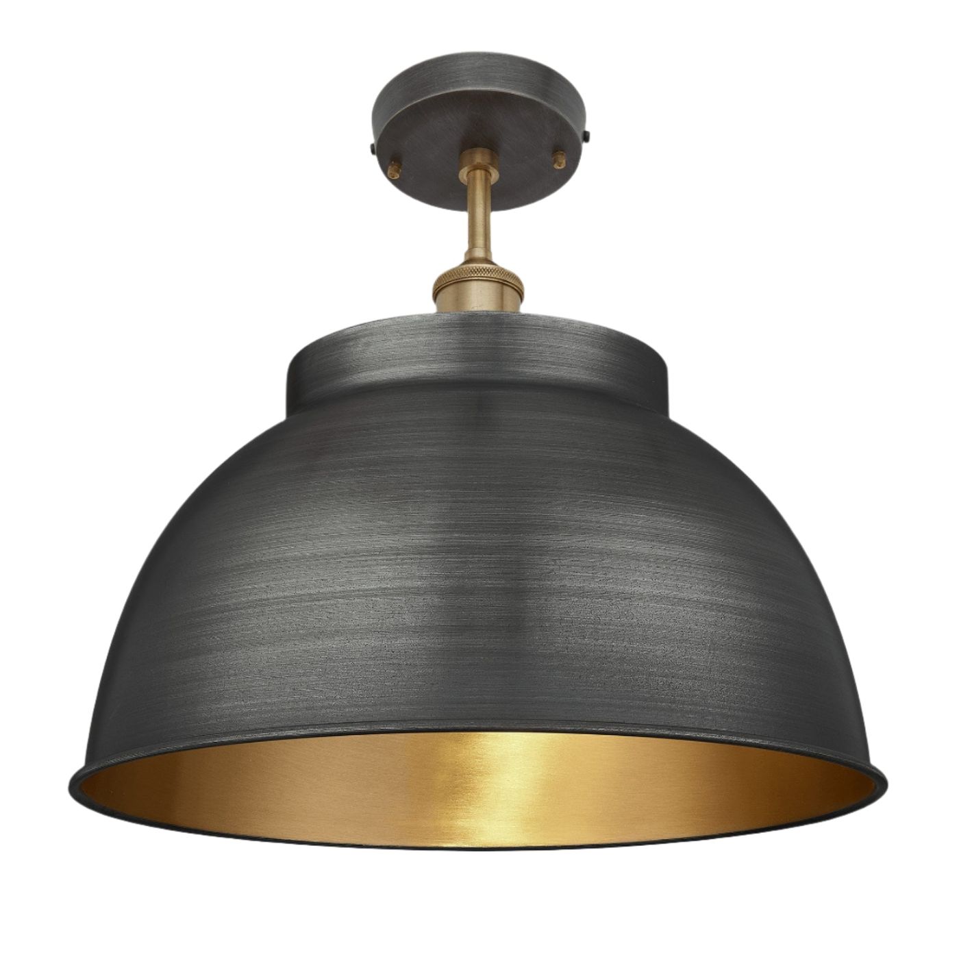 Pewter and Brass with Brass Holder Brooklyn Dome Flush Mount - 17 Inch - Industville BR-DFM17-BP-BH