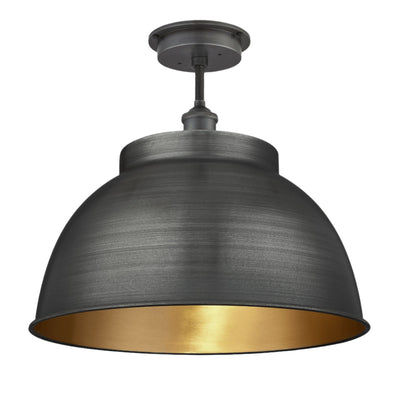 Brooklyn Outdoor & Bathroom Dome Flush Mount - 17 Inch - Pewter & Brass Industville BR-IP65-DFM17-BP-PH