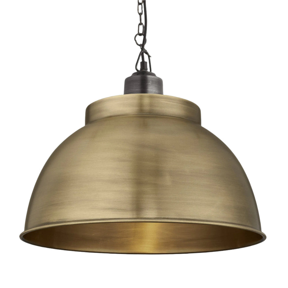 Brass with Pewter Holder and Chain Brooklyn Dome Pendant - 17 Inch - Industville BR-DP17-B-PCN