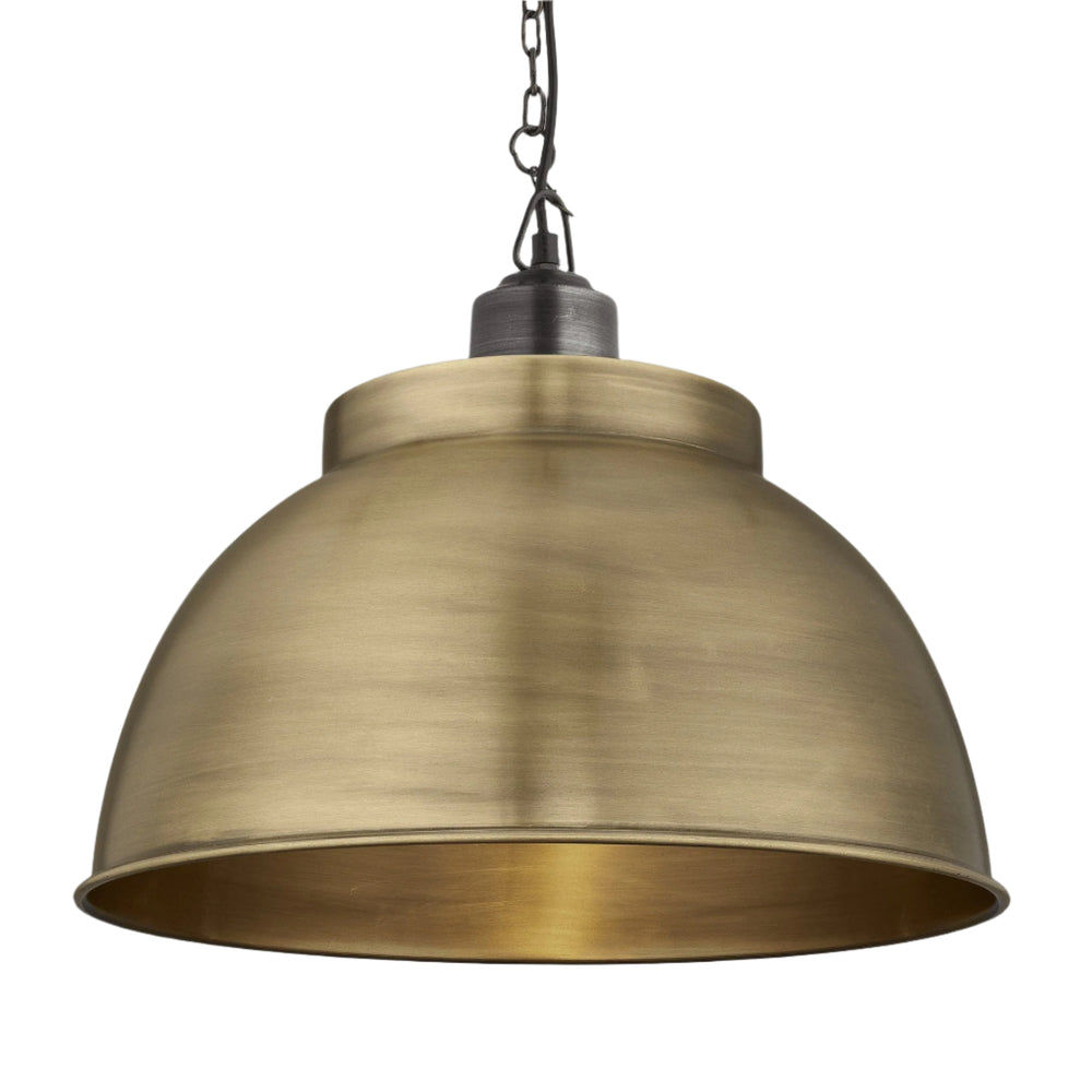Brass with Pewter Holder and Chain Brooklyn Dome Pendant - 17 Inch - Industville BR-DP17-B-PCN