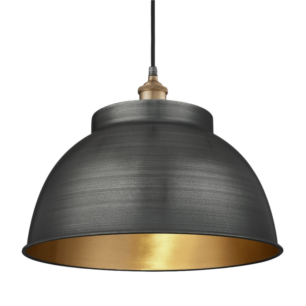 Pewter & Brass with Brass Holder Brooklyn Outdoor & Bathroom Dome Pendant - 17 Inch - BR-IP65-DP17-BP-BH