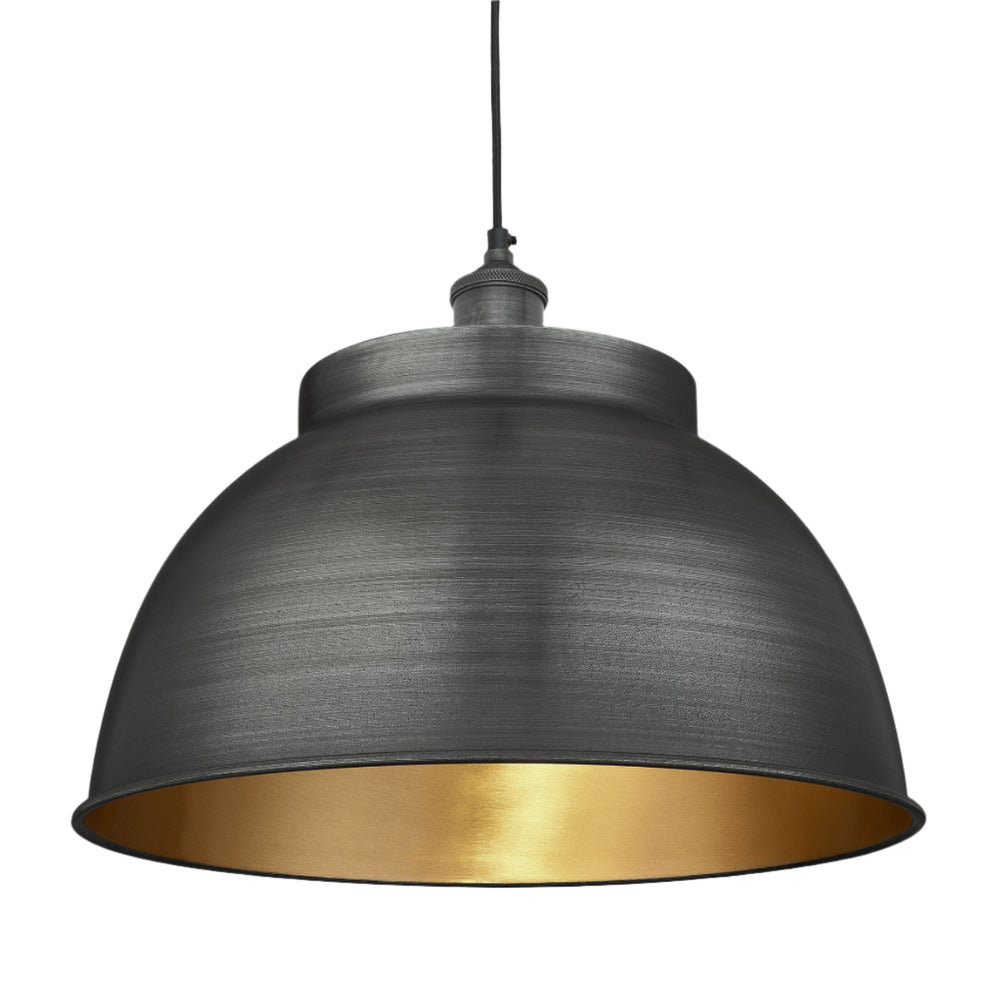 Pewter and Brass with Pewter Holder Brooklyn Dome Pendant - 17 Inch -  Industville BR-DP17-BP-PH