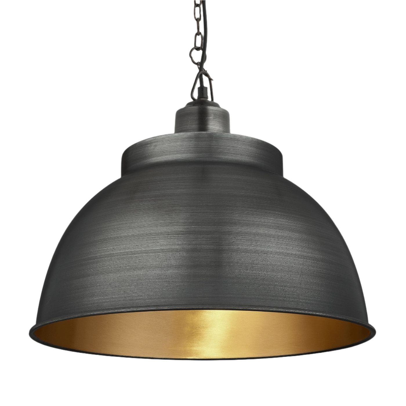 Pewter and Brass with Pewter Holder and Chain Brooklyn Dome Pendant - 17 Inch - Industville BR-DP17-BP-PCN
