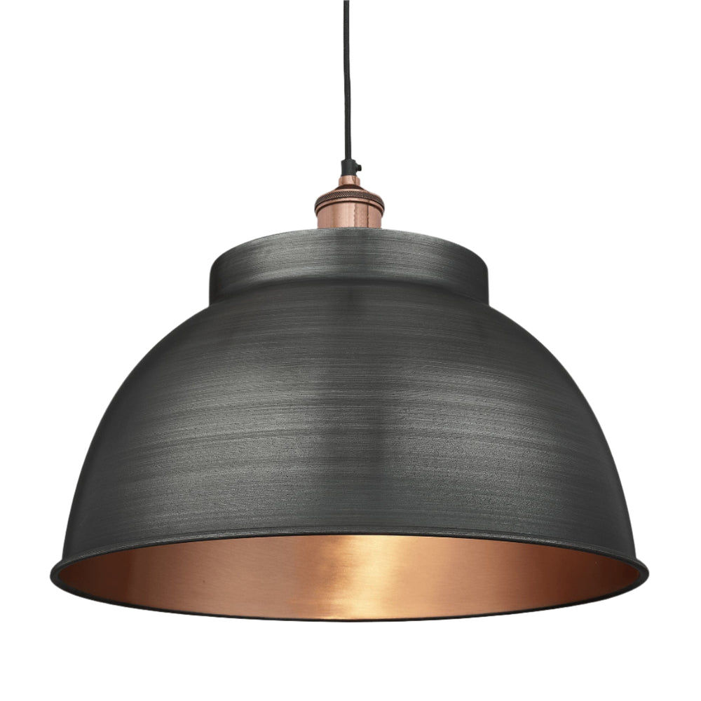 Pewter and Copper with Copper Holder Brooklyn Dome Pendant - 17 Inch -  Industville BR-DP17-CP-CH