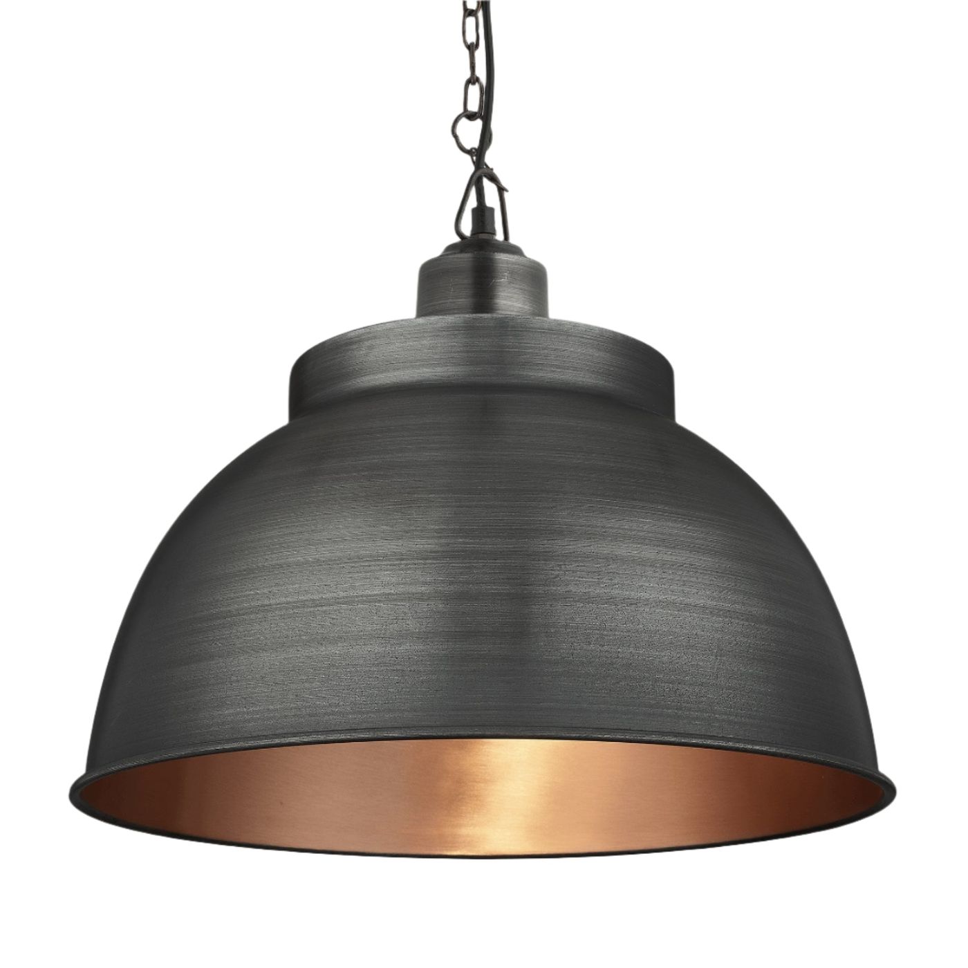 Pewter and Copper with Pewter Holder and Chain Brooklyn Dome Pendant - 17 Inch - Industville BR-DP17-CP-PCN
