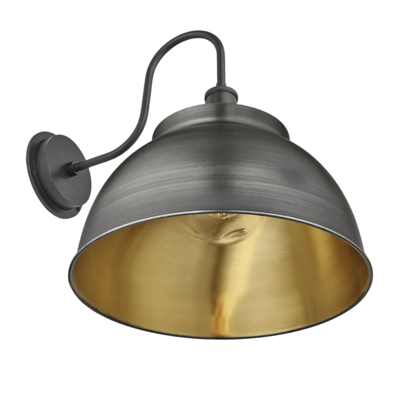 Pewter and Brass Swan Neck Outdoor & Bathroom Dome Wall Light in 17 Inch with Pewter holder and Globe Glass, Product code is  SN-IP65-DWL17-BP-PH-GLG