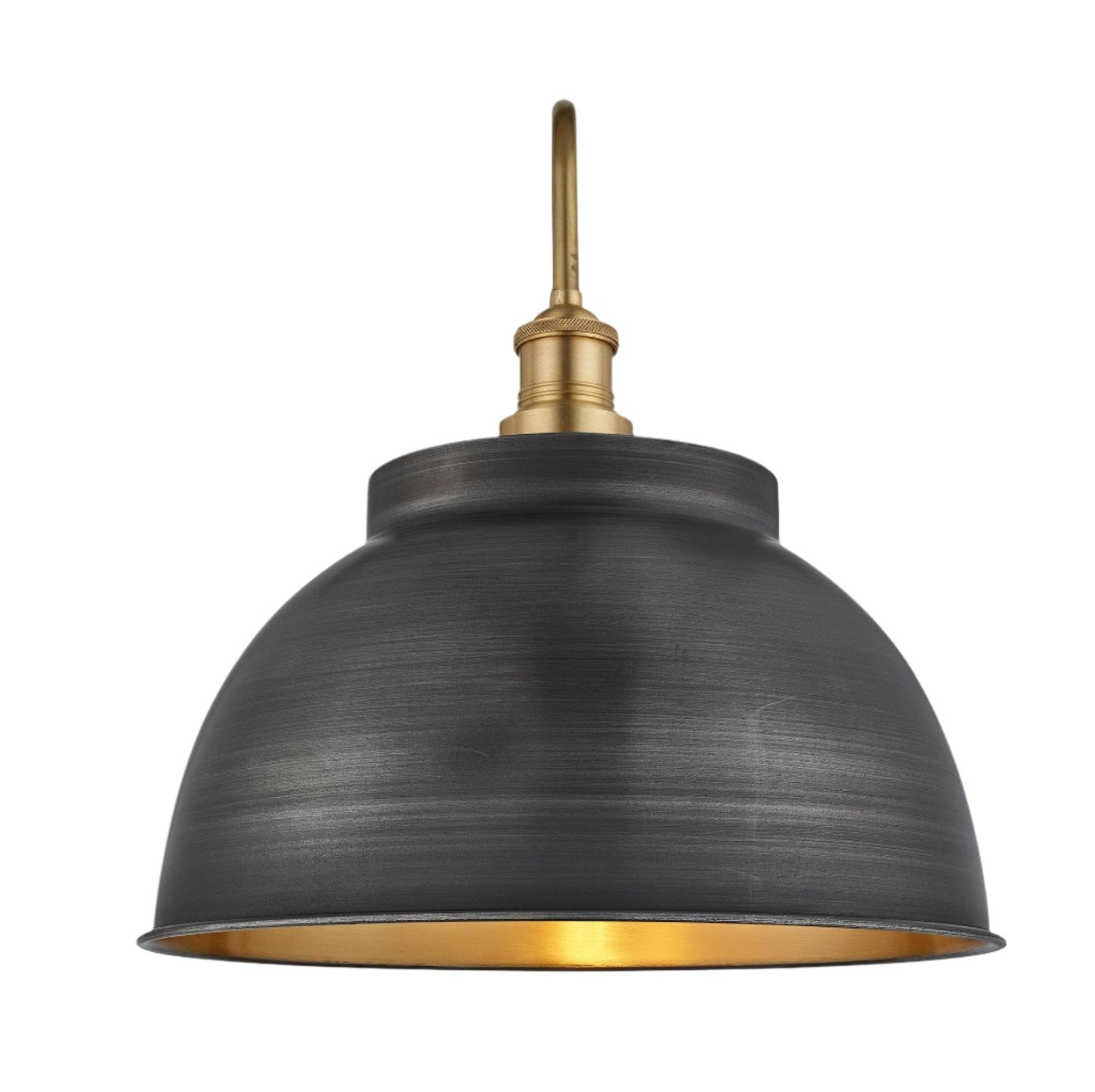 Pewter and Brass Swan Neck Outdoor & Bathroom Dome Wall Light in 17 Inch with Brass holder and Tube Glass, Product code is  SN-IP65-DWL17-BP-BH