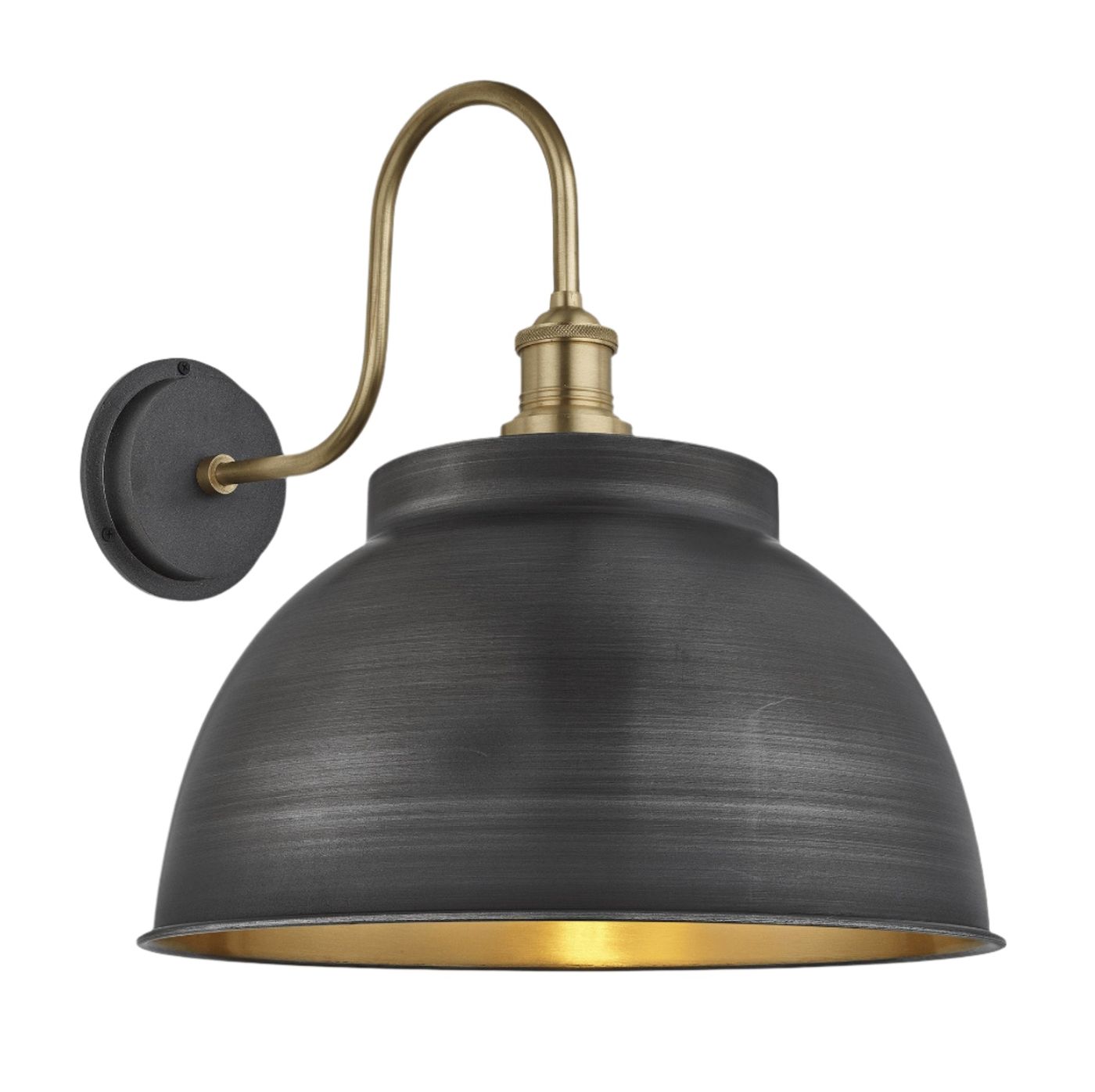 Pewter and Brass Swan Neck Outdoor & Bathroom Dome Wall Light in 17 Inch with Brass holder and Tube Glass, Product code is  SN-IP65-DWL17-BP-BH