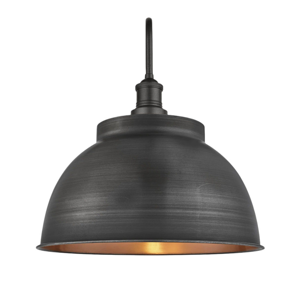 Pewter and Copper Swan Neck Outdoor & Bathroom Dome Wall Light in 17 Inch with Pewter Holder