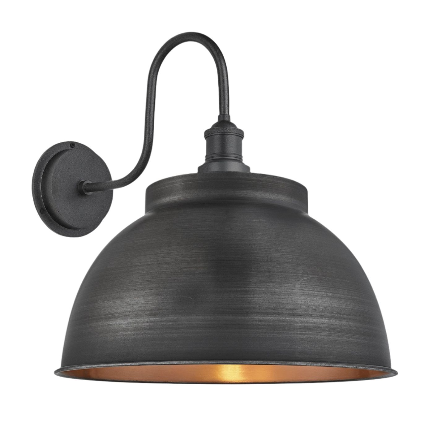 Pewter and Copper Swan Neck Outdoor & Bathroom Dome Wall Light in 17 Inch with Pewter Holder