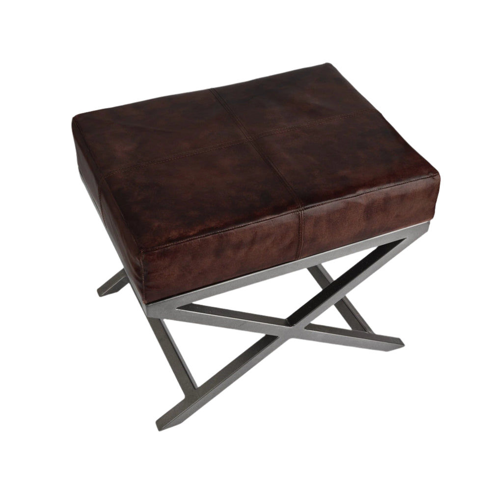 Criss Cross Real Leather & Metal Bench in 17 Inch, Product Code ST-CRI-L