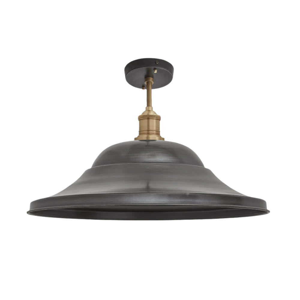 Brooklyn Giant Hat Semi Flush Mount Shade in 21 Inch in Pewter with Brass Holder, Product Code BR-GHFM21-P-BH