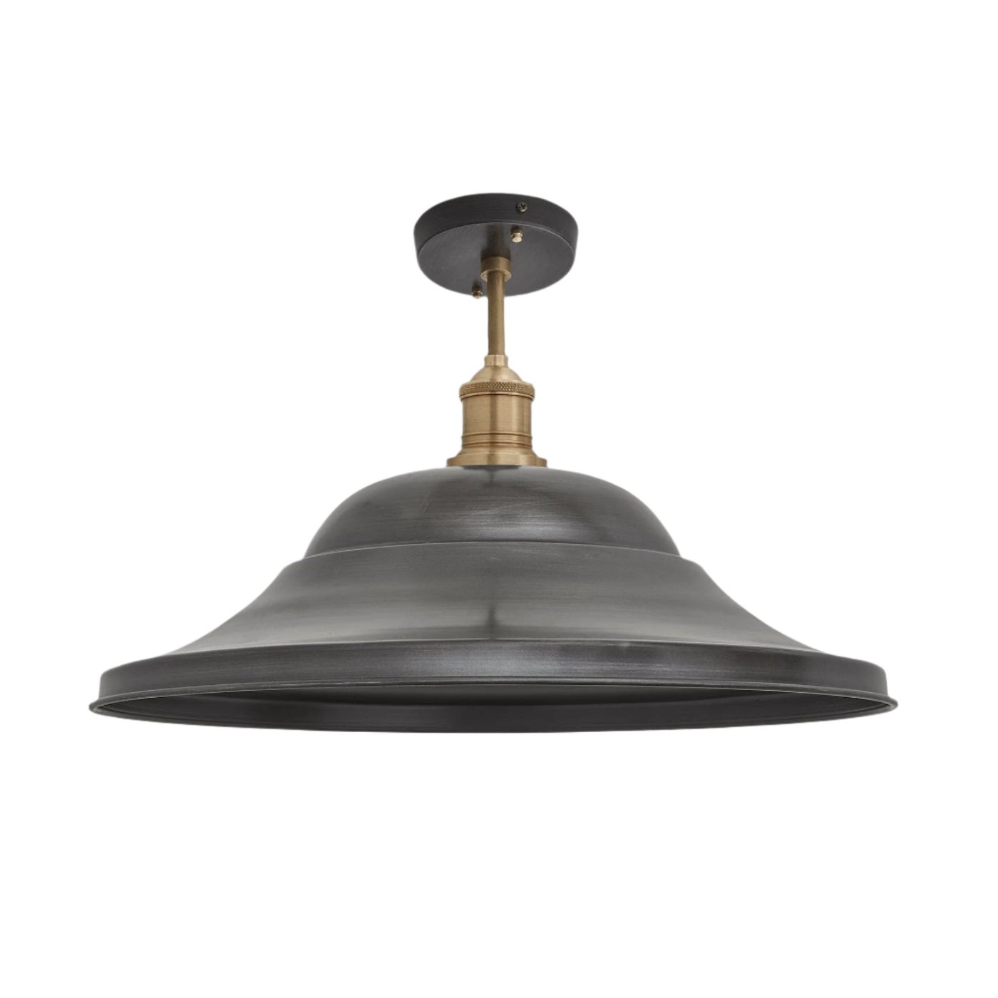 Brooklyn Giant Hat Semi Flush Mount Shade in 21 Inch in Pewter with Brass Holder, Product Code BR-GHFM21-P-BH